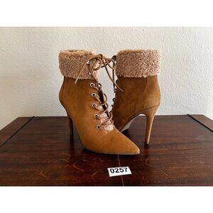 Jessica Simpson Ankle Boots Womens Sz 6.5 Tan Stiletto Heel Vegan Faux Fur Cuff